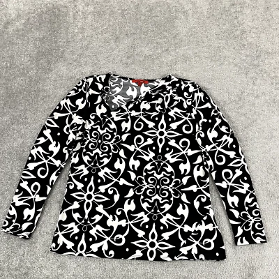 NARCISO RODRIGUEZ Top Womens XL Black White Graph Scroll Asymmetric Neck Blouse - Image 1 of 4