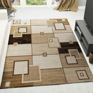 Wohnzimmer Teppich Braun Beige Kariert Retro Muster Modern Design VIMODA NEU - Bild 1 von 4
