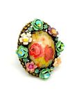 Lovey Big Colorful Floral Crystal  Adjustable Ring By Michal Negrin Unique