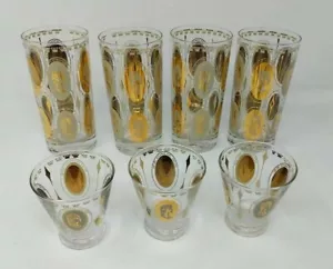 Gold Queen Women Portrait Highball Mid Century MCM Cosmopolitan Bar Glasses VTG - Picture 1 of 12