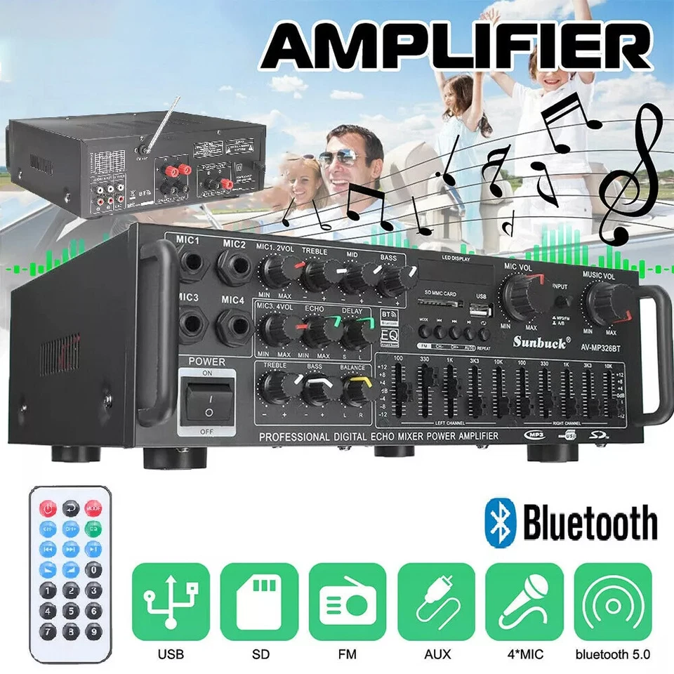 HiFi Verstärker Bluetooth 2000W Party Musik Equipment RCA Stereo Audio Amplifier - Bild 1 von 4