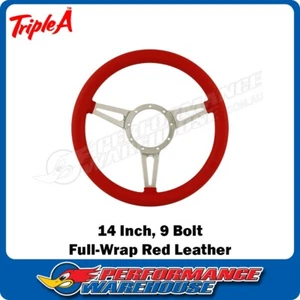Radios ranurados de 14" aluminio 9 pernos cuero rojo envoltura completa con volante - Imagen 1 de 5