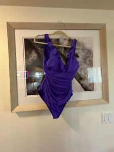Lauren Ralph Lauren Purple  Slimming Ruffled One Piece Swimsuit Size 14  $30 