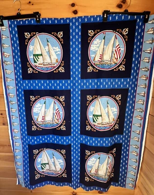 Vintage Joan Messmore Cranston Fabric 6 Panel Sailboats Nautical 45"x53.5" - Image 1 of 4