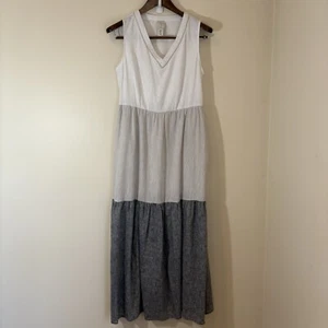Joie Womens Linen Maxi Dress Small Colorblock Jeweled Neck Minimalist Coastal - Picture 1 of 15