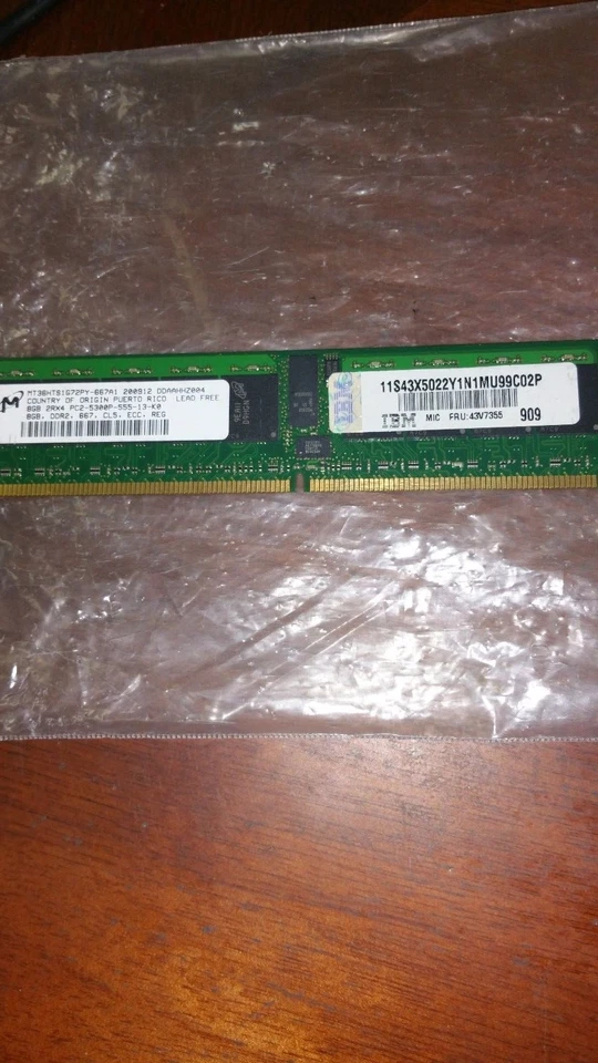  8GB  2RX4 PC2-5300P DDR2-667MHZ 1GBX4 18CHIPS 240PIN  FRU: 43V7355 SERVER RAM  - Image 1 of 1