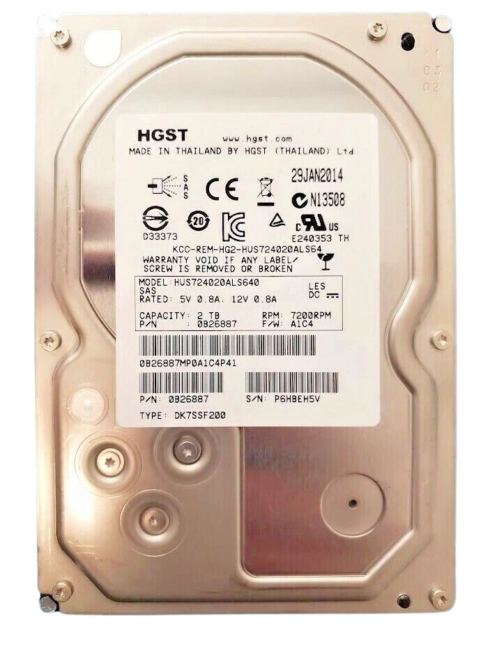HGST Ultrastar 7K4000 (HUS724020ALS640) 2TB Internal 7.2K RPM SAS 3.5'' HDD - Image 1 of 1
