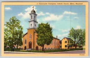 IGLESIA CONCEPCIÓN INMACULADA ELKTON MARYLAND*TARJETA POSTAL DE LINO VINTAGE*SIN USAR - Imagen 1 de 2