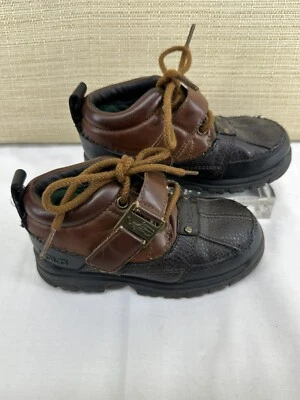 Botas polo infantil pato por Ralph Lauren tamanho 10,5 marrom tornozelo ao ar livre - Imagem 1 de 4