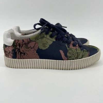 Zapatillas con plataforma con estampado floral Zara azul marino verde rosa zapatos con cordones Foto 1 de 4