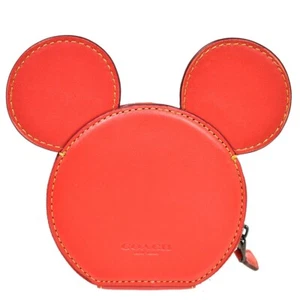NWT COACH X Disney Red Leather Mickey Mouse Character Head Coin Change Purse HTF - Picture 1 of 5
