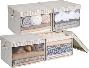 Fabric Storage Bins, Storage Basket with Lid, Collapsible Storage Bins with Clea - Picture 1 of 8