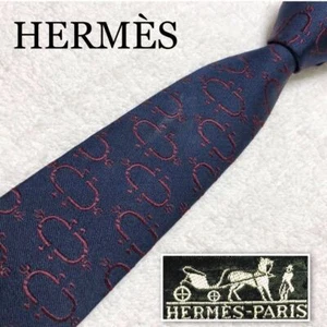 HERMES tai  all over pattern, 100% silk, made in France, navy x bordeaux - Picture 1 of 10