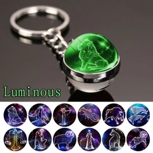 Zodiac Ball Pendant Keychain - Glass Luminous Keychain Women Key Chain Holder - Picture 1 of 24