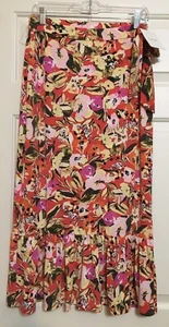 NWT Ellen Tracy size M red yellow floral ruffle maxi long wrap skirt women's - Picture 1 of 8