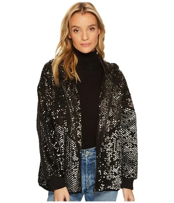 BLANKNYC Womens Silver Studded Sequined Bomber Jacket in Black Light Size L - Изображение 1 из 4