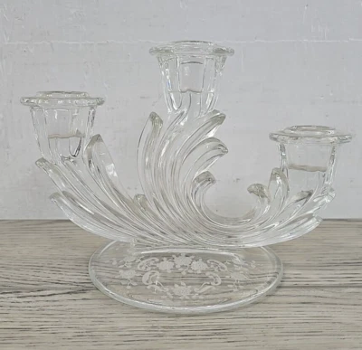 Fostoria Meadow Rose Glass 3 Candle Candelobra Candle Holder - Image 1 of 4