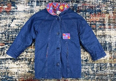 Abrigo de mezclilla azul forrado floral para niñas Canoli de colección talla 5-6 años 90 hecho en Unión en EE. UU. Foto 1 de 4
