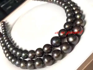 long AAAAA 35"12-14mm Natural REAL TAHITIAN red gray black pearl necklace 14K - Picture 1 of 5