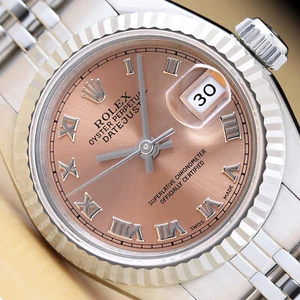 ROLEX LADIES DATEJUST 69174 SALMON ROMAN 18K GOLD STEEL WATCH w/ rolex BAND - Picture 1 of 8