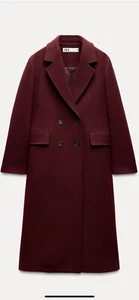 100% Authentic ZARA Burgundy Wool Blend Coat $229.90+Tax Size: XS - Picture 1 of 3