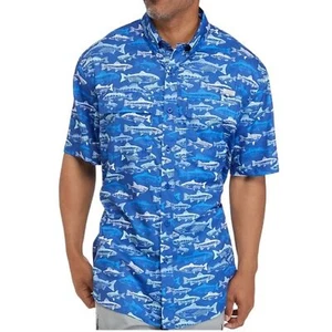 Ocean + Coast & Teal Tree Collaboration Blue Vented Fishing Short Sleeve Shirt M - Foto 1 di 12