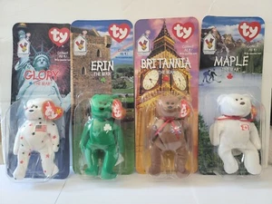 1999 McDonald's TY International Beanie Babies Set Of 4 Misprint Tags City/Year - Picture 1 of 13
