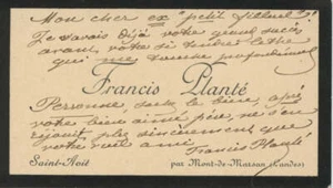 Planté, Francis. (1839 - 1934)Visiting Card with Autograph Note - Picture 1 of 1