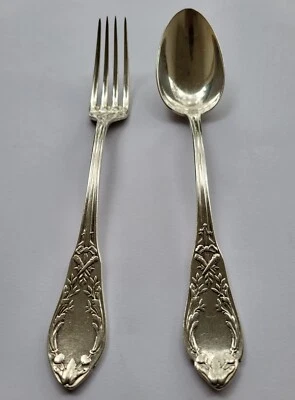 COUVERT DE TABLE FOURCHETTE + CUILLERE signé SFAM modèle LOUIS XVI FLAMBEAUX - Photo 1/4