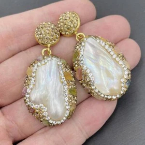 Freshwater Baroque pearl earrings handmade clay zircon Handmade Silver Unisex - Imagen 1 de 13