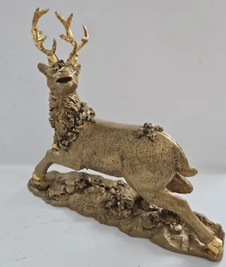 Vintage goldfarbene Weihnachten Rentier 10 cm stehende Figur Geweih - Bild 1 von 10