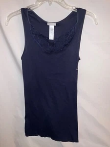 Camiseta sin mangas HANRO Anne ribete de encaje algodón azul cómodo/suave XS - Imagen 1 de 7