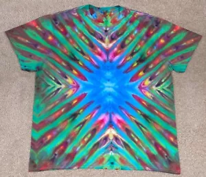 Handmade Ice Tie Dye T-Shirt 2XL Mens Womens Soft Cotton Blue Fanfold - Picture 1 of 3