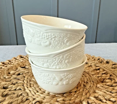Martha Stewart Collection Harvest Border Fruit/Dessert bowl 4" White Set of 3 - Image 1 of 4