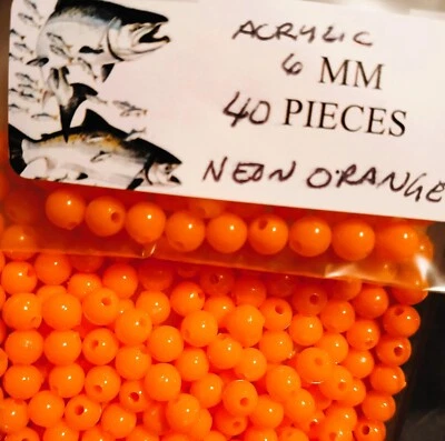 UV 6mm Fishing Premium Trout/Salmon/Steelhead Beads 6mm neon orange 40ct - Image 1 of 2