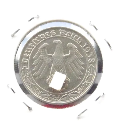 GERMAN Coin 50 REICHSPFENNIG 1938 J Nickel SWASTIKA 3RD REICH WW2 Pfennig RARE - Image 1 of 4