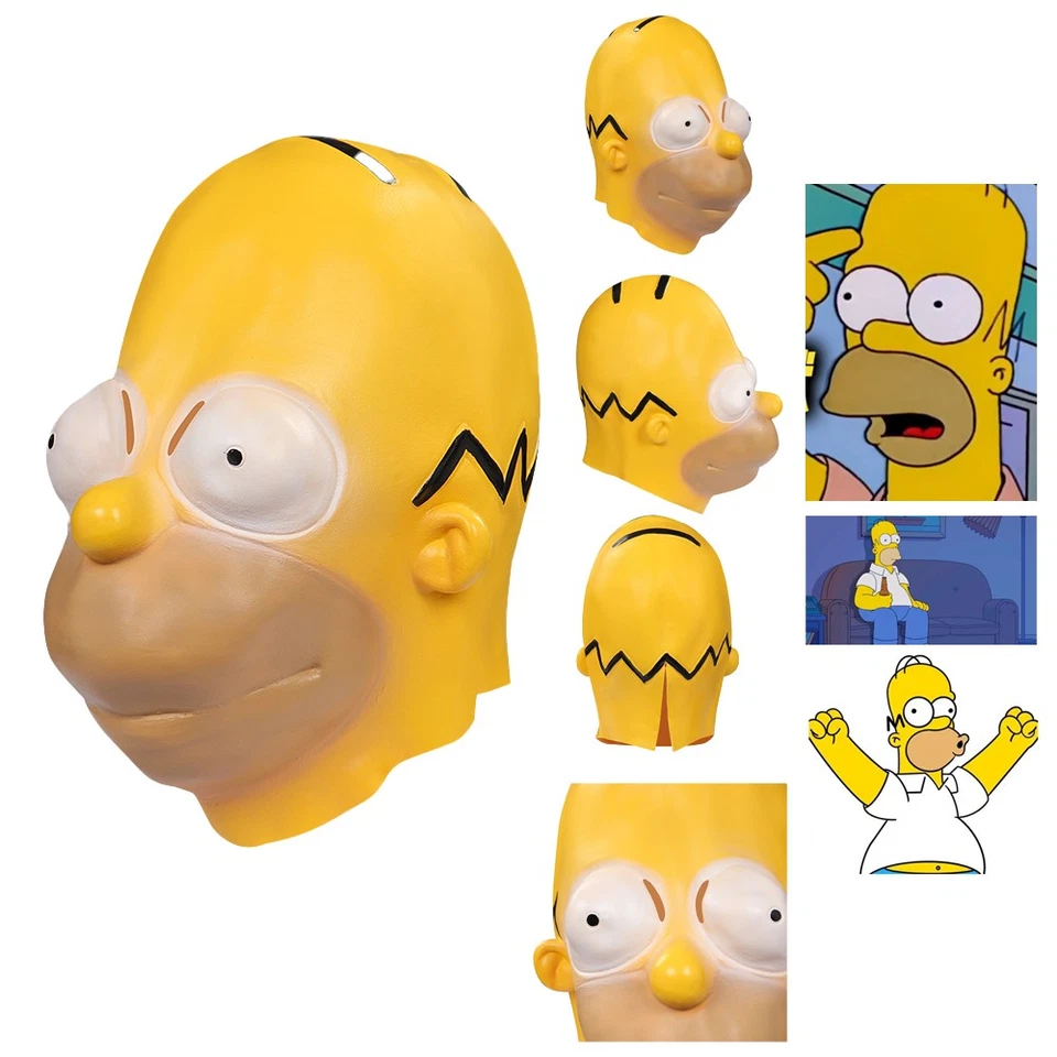 Homer Jay Simpson Máscara Juegos con disfraces Máscaras de látex Casco Mascarada Accesorios Vestido elegante Foto 1 de 4