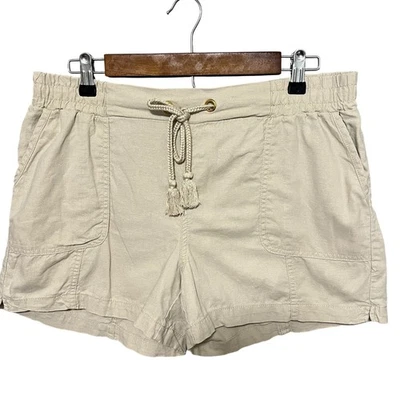 Pantalones Cortos Informales Cato Mujer Beige Mezcla Lino Cordón Cintura - Talla M Foto 1 de 4