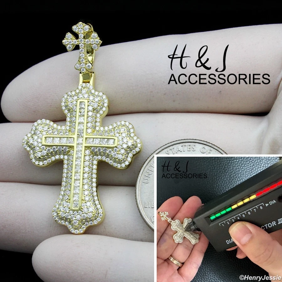 COLGANTE TRIPLE CRUZ PLATA ESTERLINA 925 BLING MOISSANITA CHAPADO EN ORO/PLATA*548 Foto 1 de 1