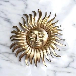 Vintage MONET Sonnengesicht Brosche matt goldfarben Mid Century Stil Anstecknadel Schmuck - Bild 1 von 5