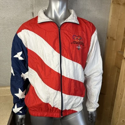 Vtg Image Works ‘96 Olympics Full Zip Windbreaker American Flag Print Men’s L - Image 1 of 4