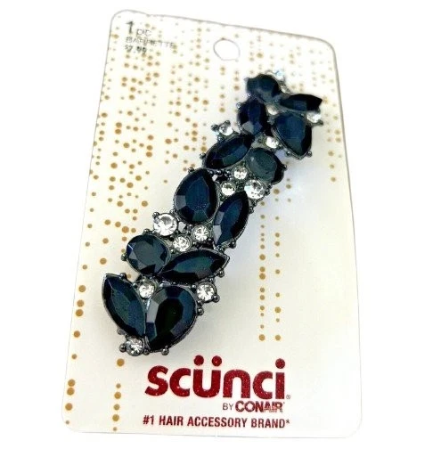 Scunci Barrette Black Silver Bead Rhinetones Formal Hair Clip - Image 1 of 1