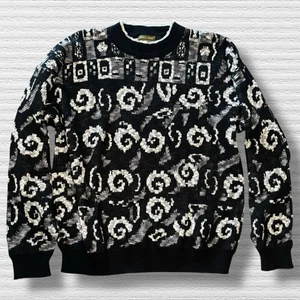 Vintage Point Zero Opa Pullover Herren M schwarz weiß abstrakt Strick 90er 80er - Bild 1 von 8