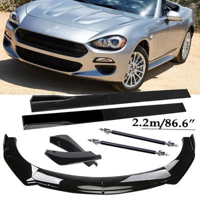 Front Bumper Lip Spoiler Rear Glossy Black For Fiat 124 Spider 17-20 Side Skirt - Image 1 of 4