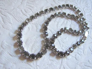 Coro Smoky Gray/White Rhinestone Choker NECKLACE, Silver Tone, Single Strand E65 - Picture 1 of 12