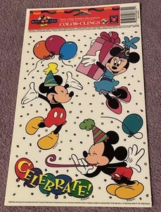 VINTAGE farbige Klammern Disney Mickey & Minnie Mouse Geburtstag statische Fensteraufkleber - Bild 1 von 4