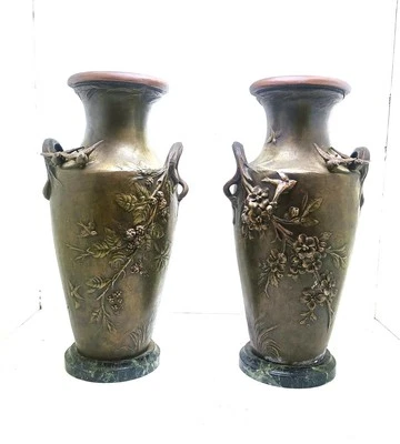 Lot De Deux Vases L Et E Moreau En Régule - Photo 1/4