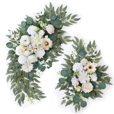 Juego de 2 botines de flores de arco artificial para letrero de bienvenida de boda decoración floral... Foto 1 de 4