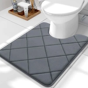 Memory Foam Toilet Rugs U Shaped Washable Ultra Soft And Absorbent Toilet Mat Qu - Picture 1 of 8