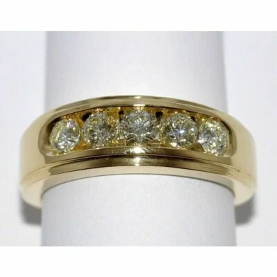 Anillo redondo de oro amarillo sólido de 14 k con diamantes CVD cultivados en laboratorio de 1 quilate para hombre Foto 1 de 4